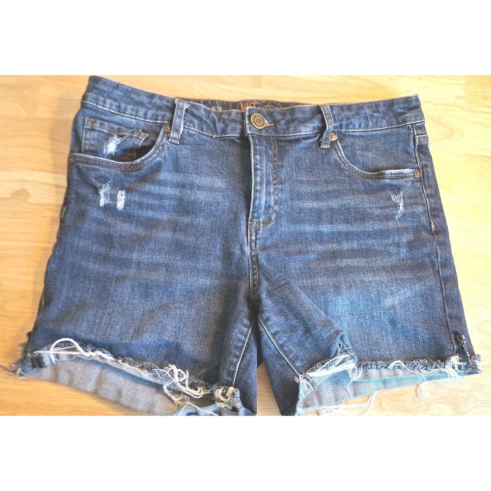 KUT from the Kloth Women Distressed Raw Hem Denim Shorts Blue Size 12 Mid Rise